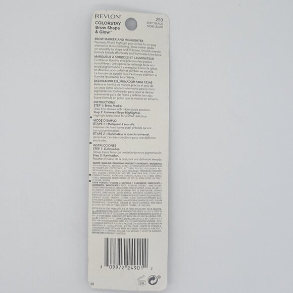 Revlon Colorstay Shape & Glow Eye Brow Marker and Highlighter, Soft Black 250 - Picture 3 of 10